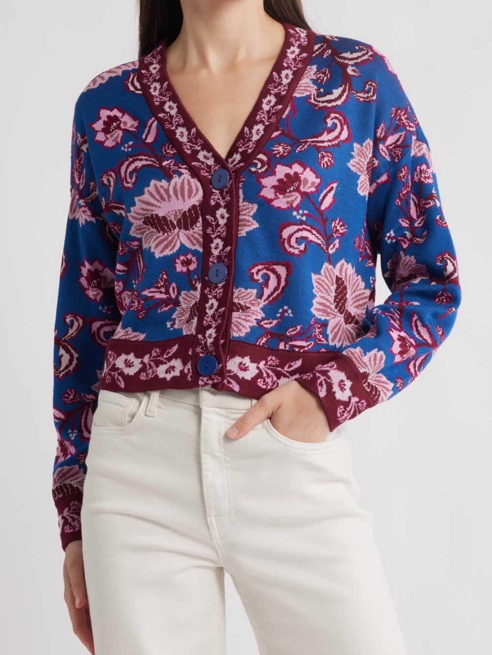 FARM Rio Women's Flower Delicacy Dark Blue Cardigan Size Large NWT